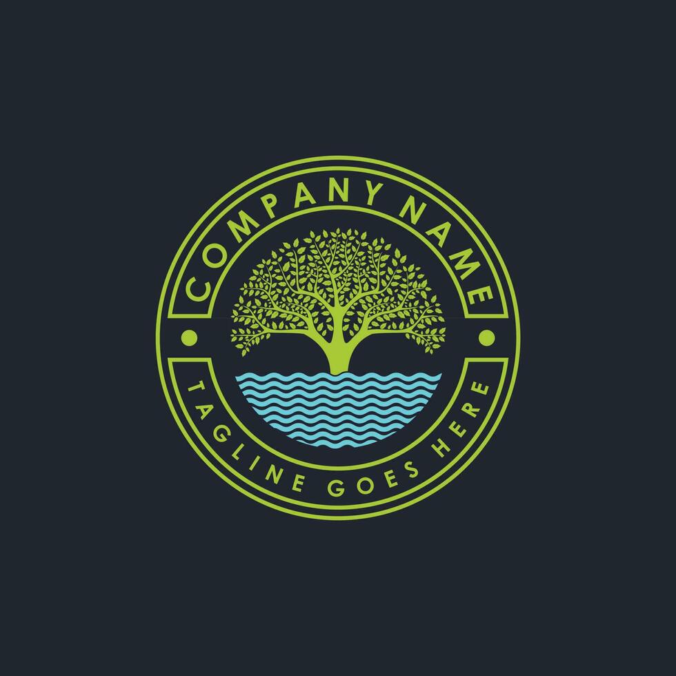 Life stamp seal Tree of live in water abstract Logo design vector template