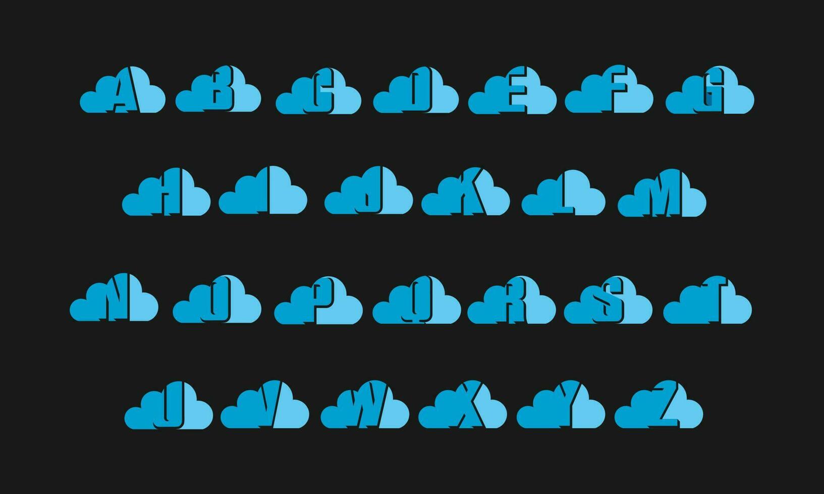 nube con logotipo de letra a a z, iconos planos y plantilla de diseño vectorial. nube de logotipo con texto. vector