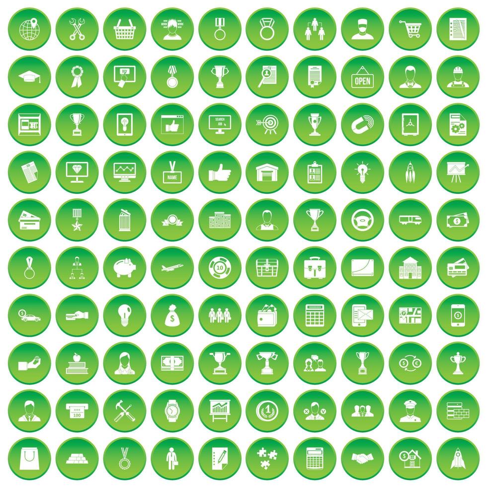 100 business career icons set green circle vector