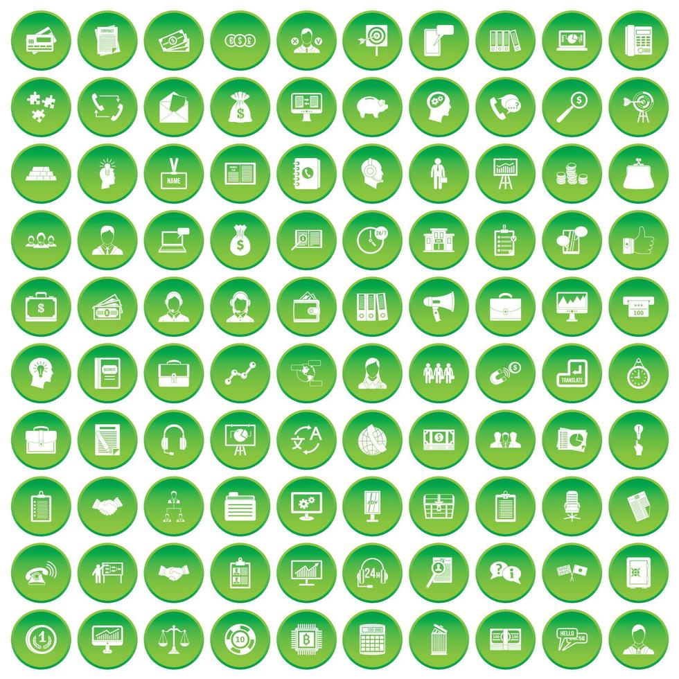 100 business people icons set green circle vector