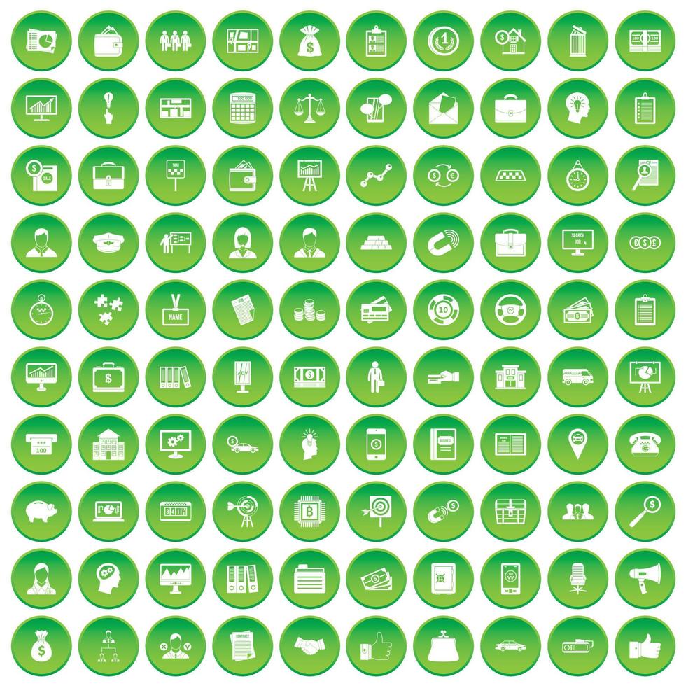 100 business group icons set green circle vector