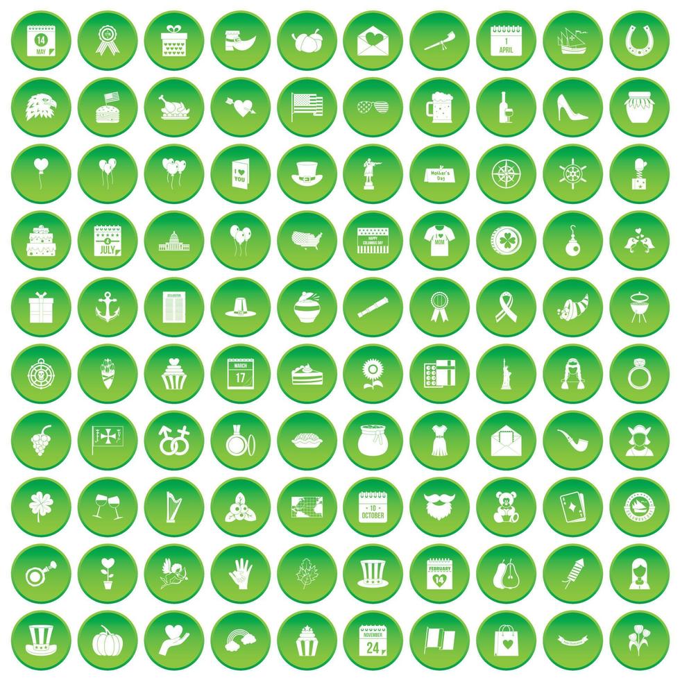 100 calendar icons set green circle vector