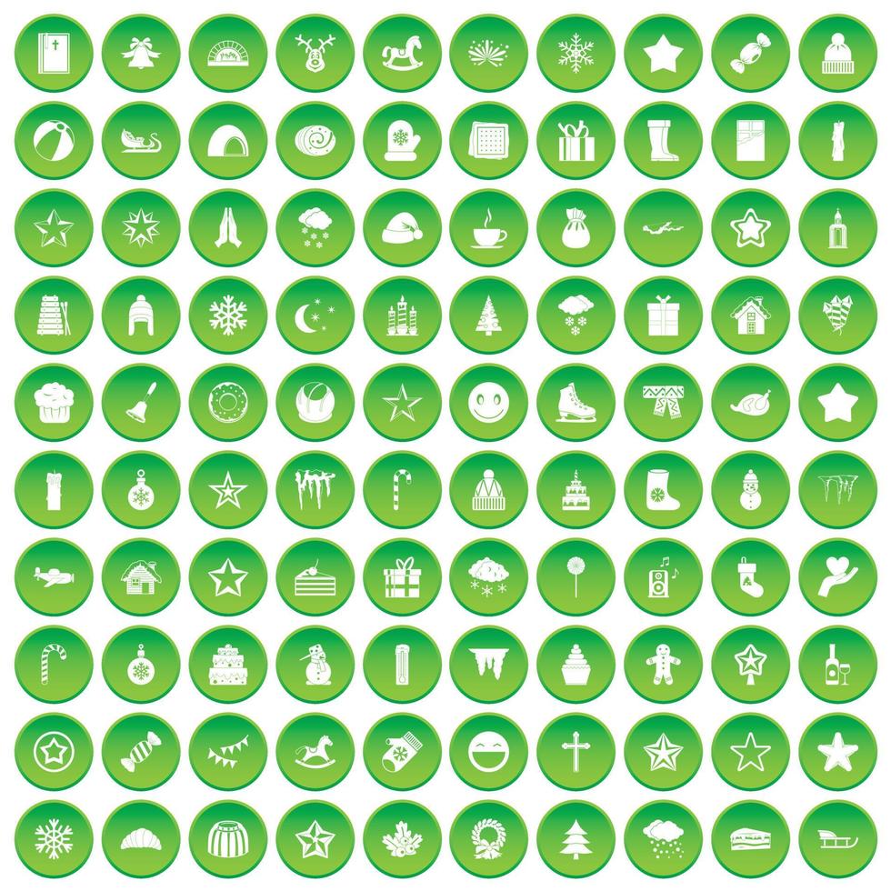 100 christmas icons set green circle vector