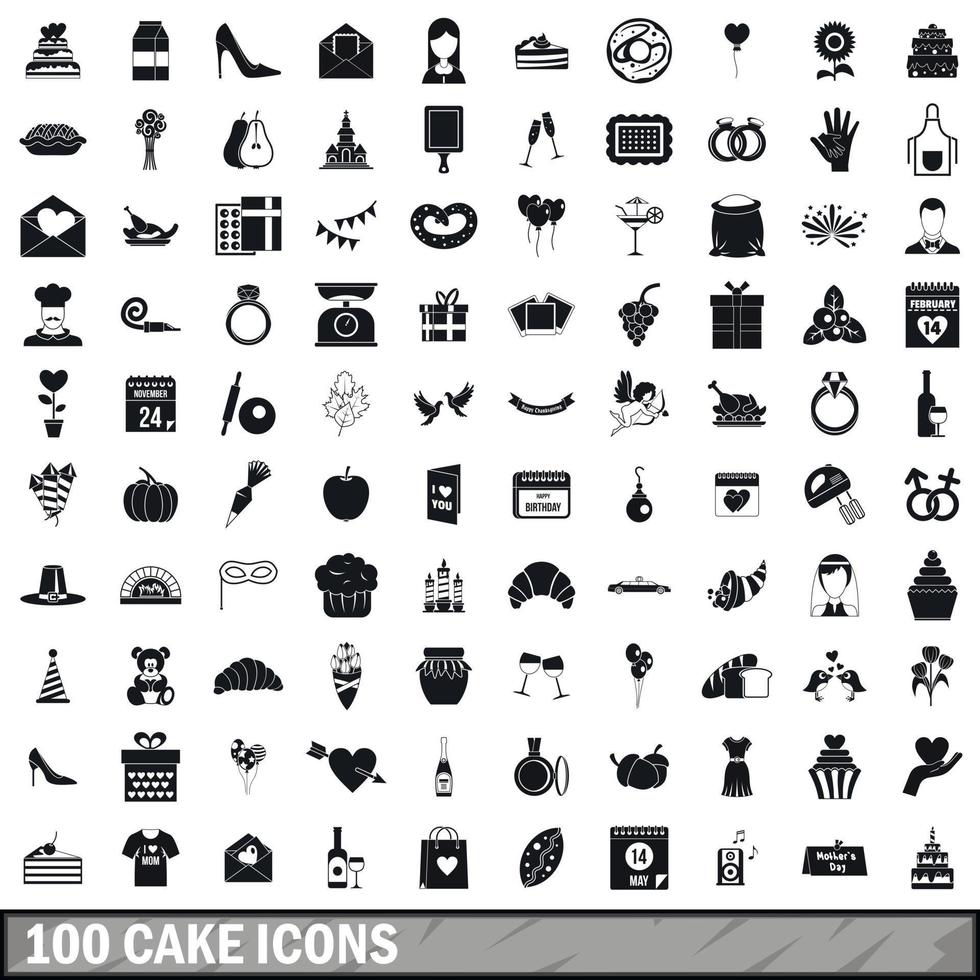 100 cake icons set, simple style vector