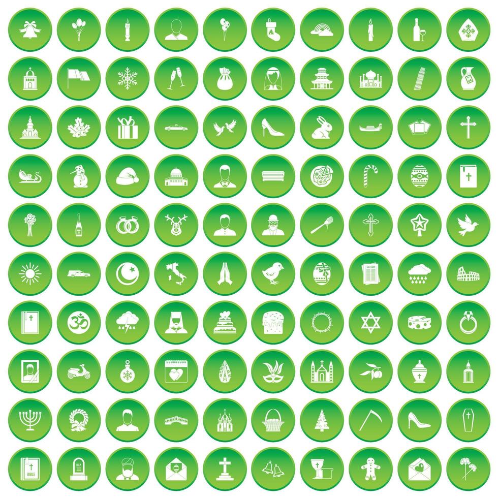 100 church icons set green circle vector