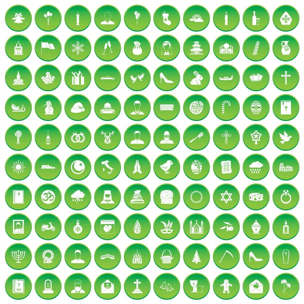 100 iconos de iglesia en círculo verde vector