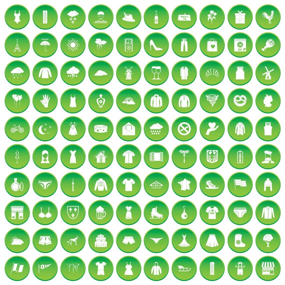 100 iconos de ropa establecer círculo verde vector