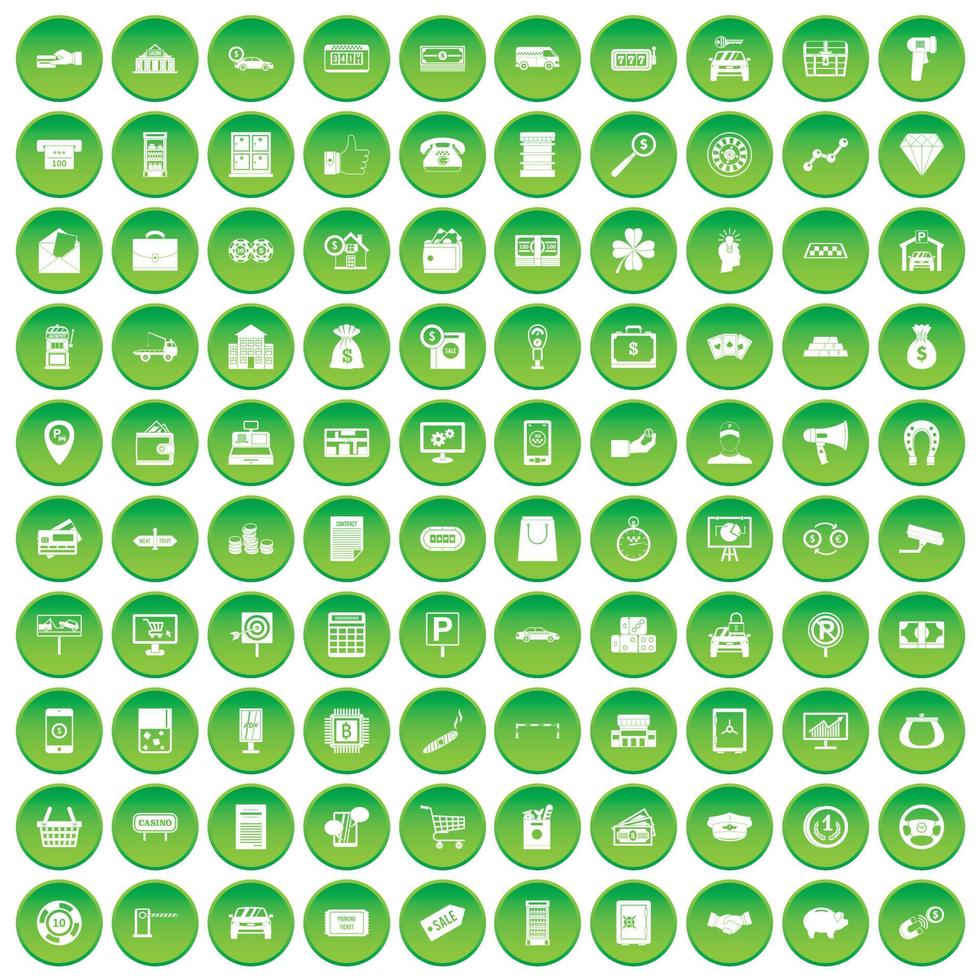 100 iconos de monedas establecer círculo verde vector