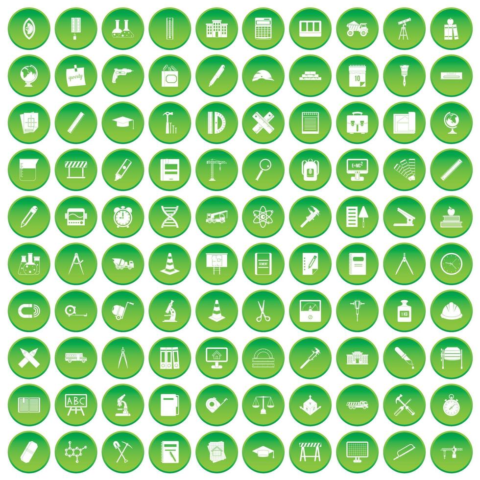 100 compass icons set green circle vector