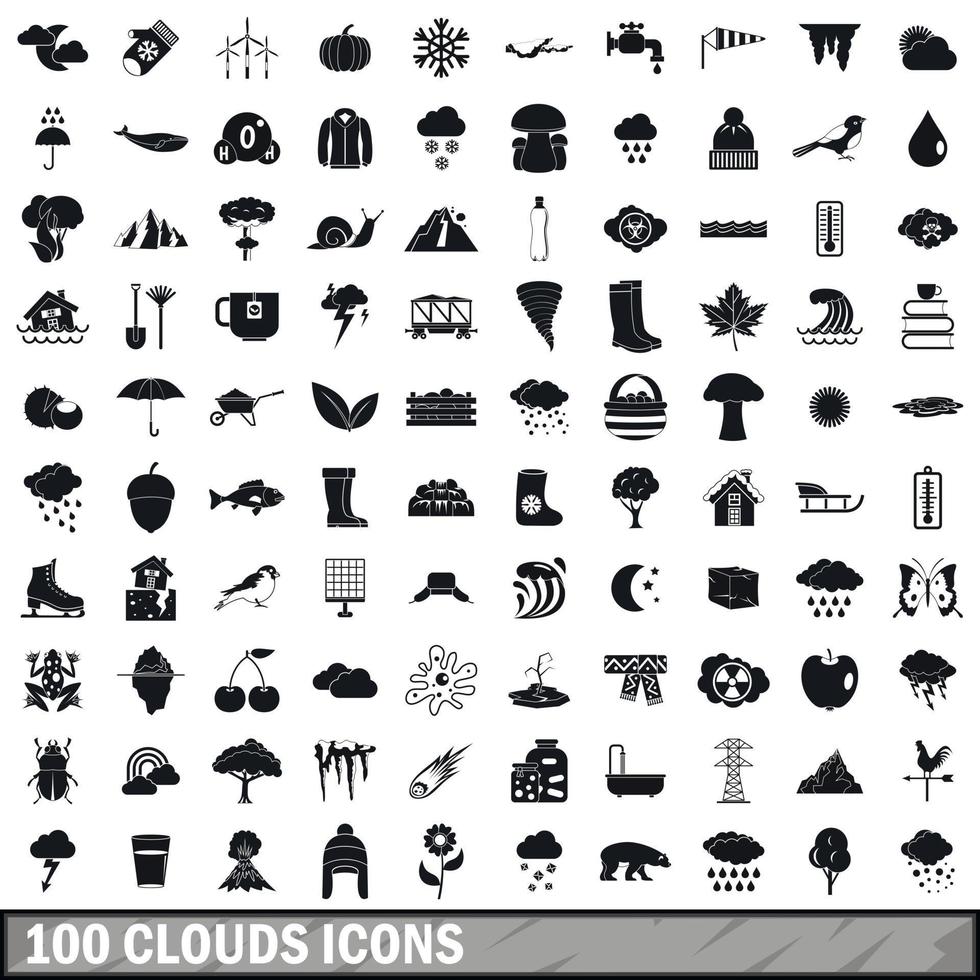 100 clouds icons set, simple style vector