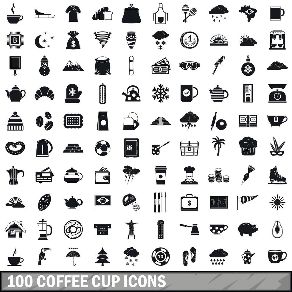 100 coffee cup icons set, simple style vector