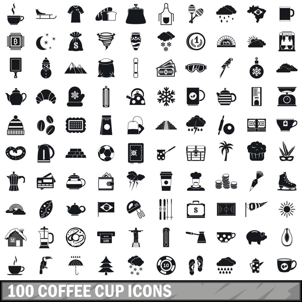 100 iconos de taza de café, estilo simple vector