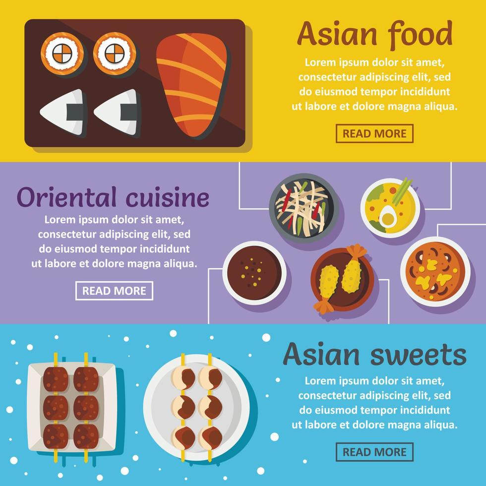 Asian food banner horizontal set, flat style vector