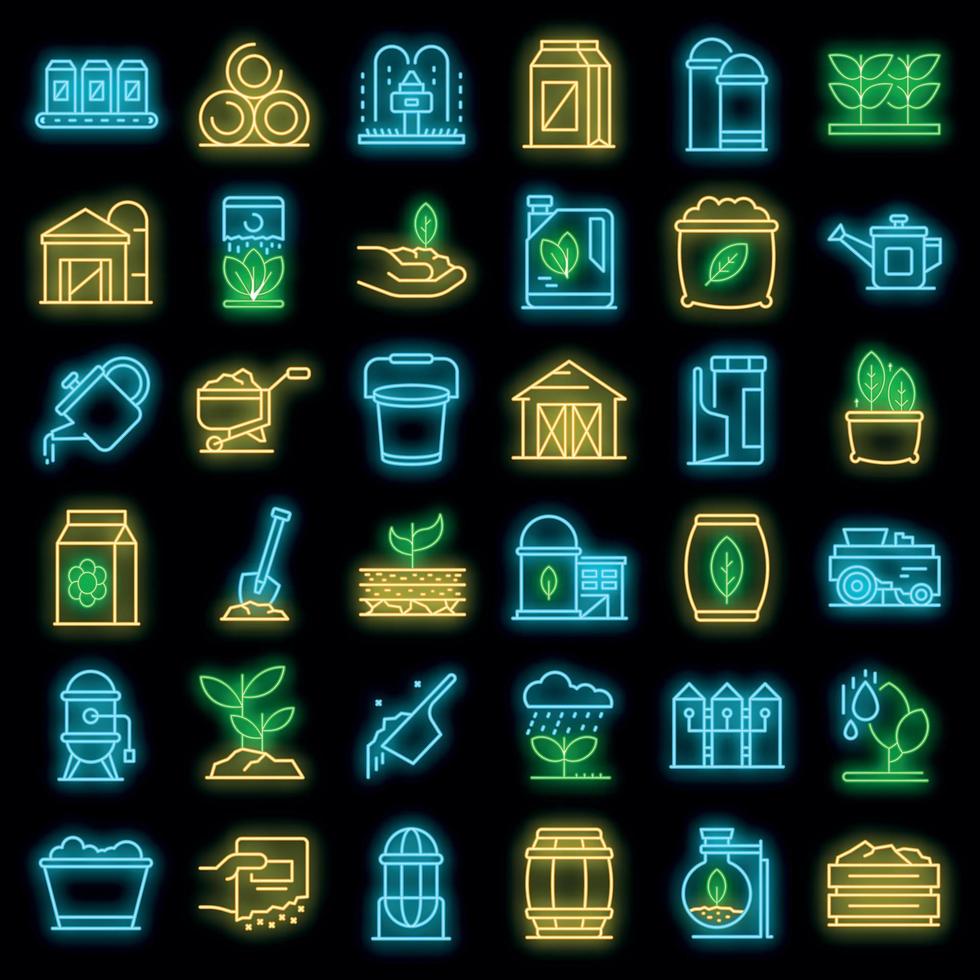 conjunto de iconos de fertilizante neón vectorial vector