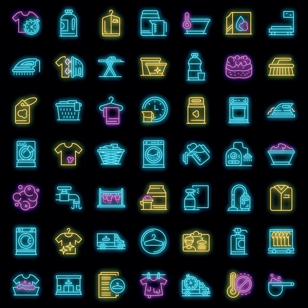 Dry cleaning icons set vector neon