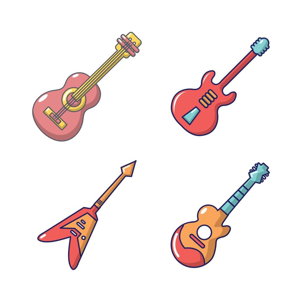 Guitar icon set, cartoon style vector