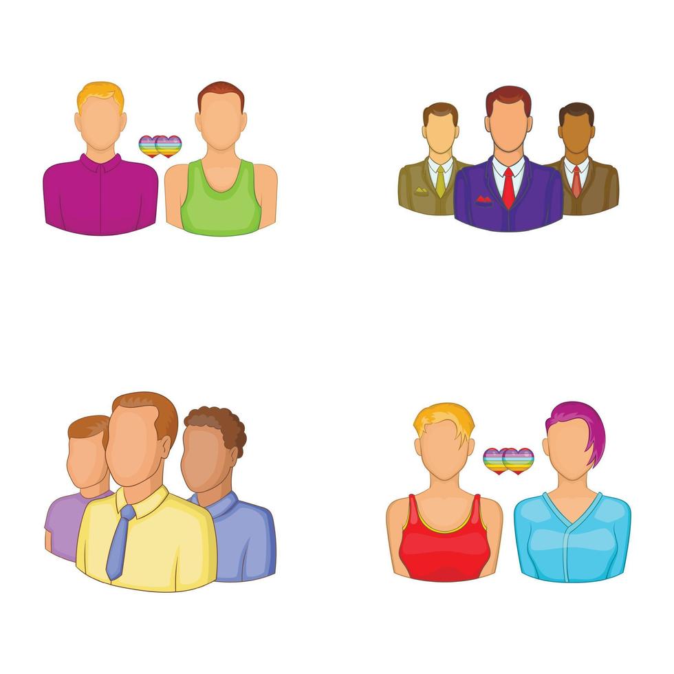 People group icon set, cartoon style vector