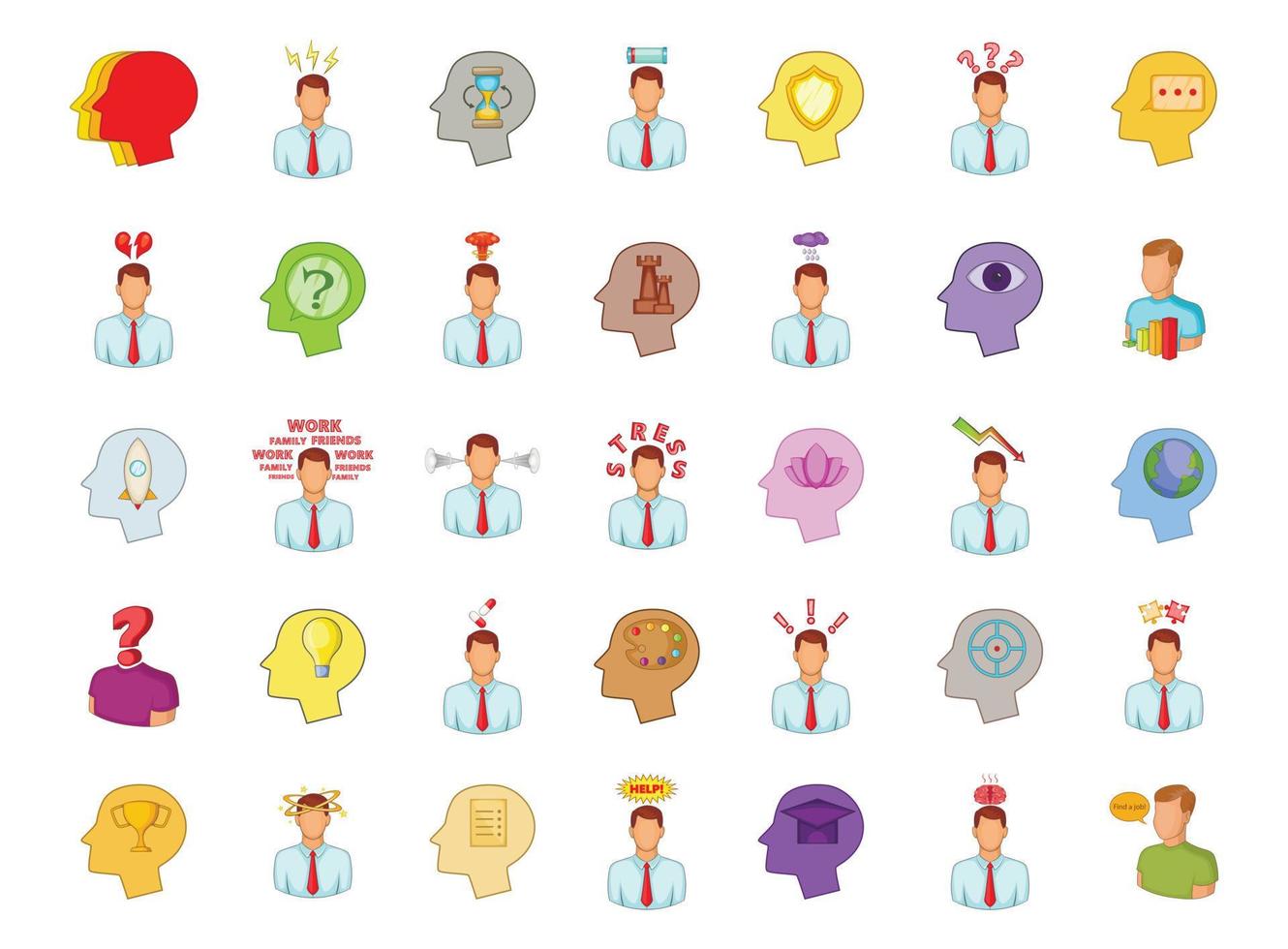 Human idea icon set, cartoon style vector