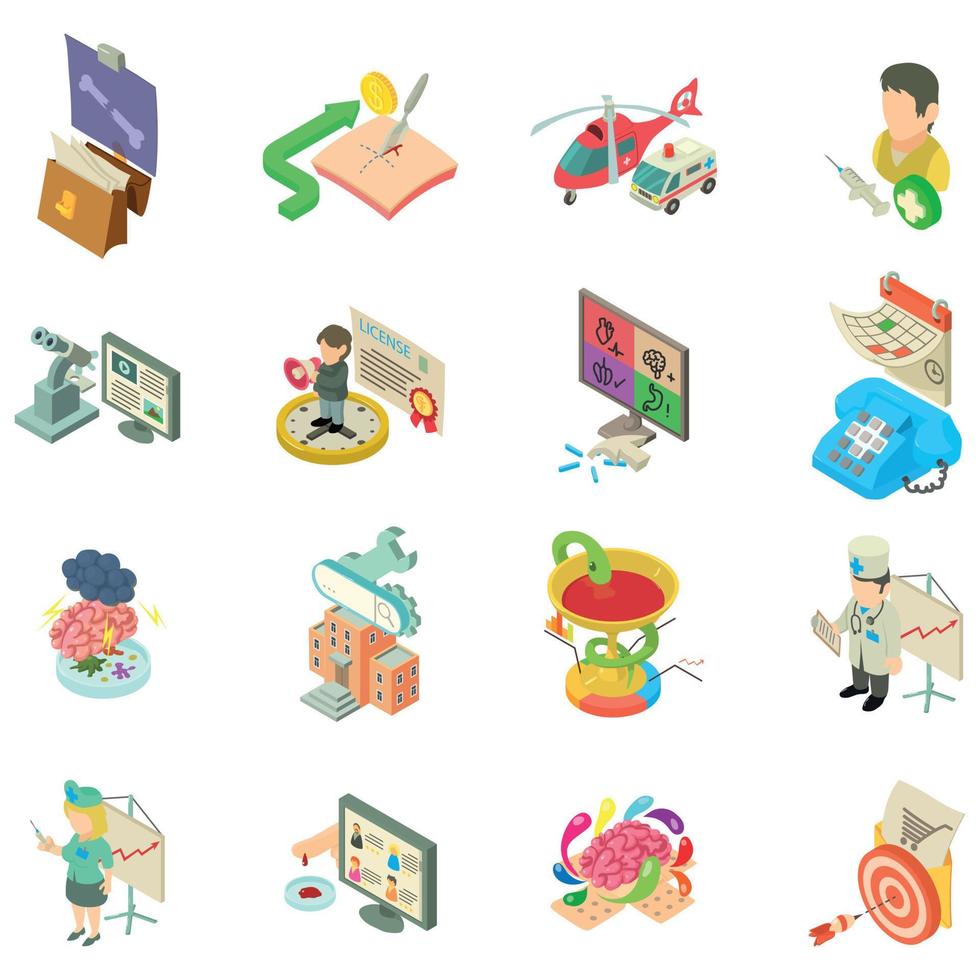 Medical business icons set, isometric style vector