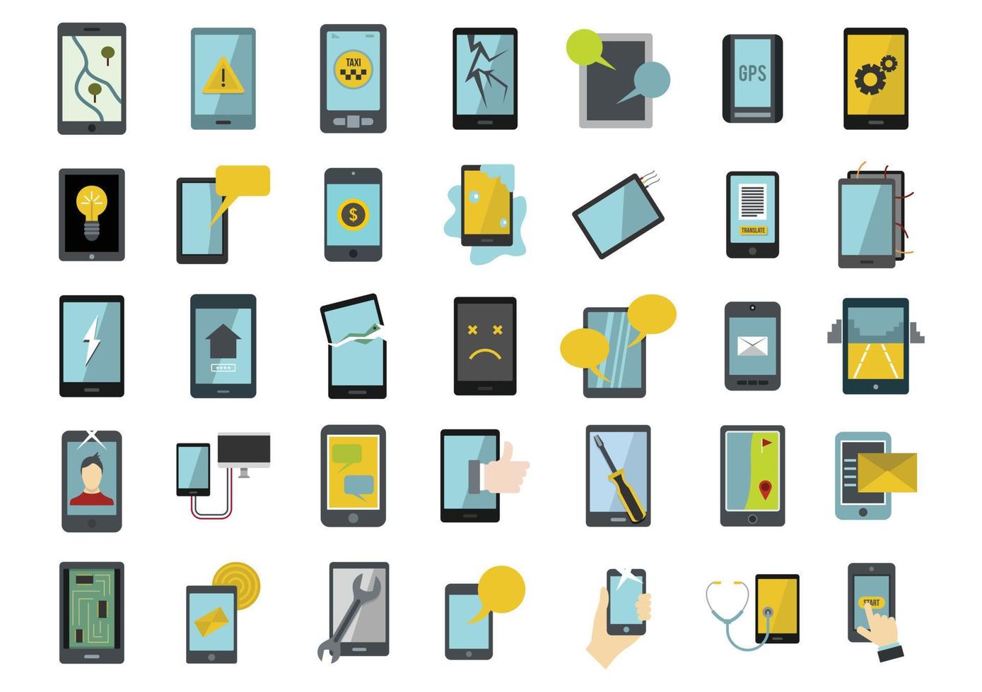 Smartphone icon set, flat style vector