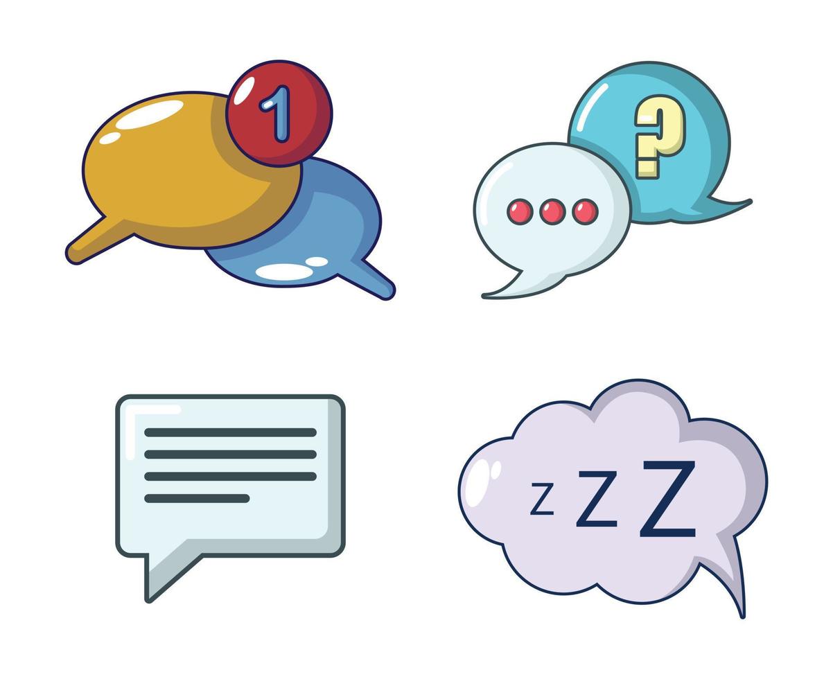 Speech bulb icon set, cartoon style vector