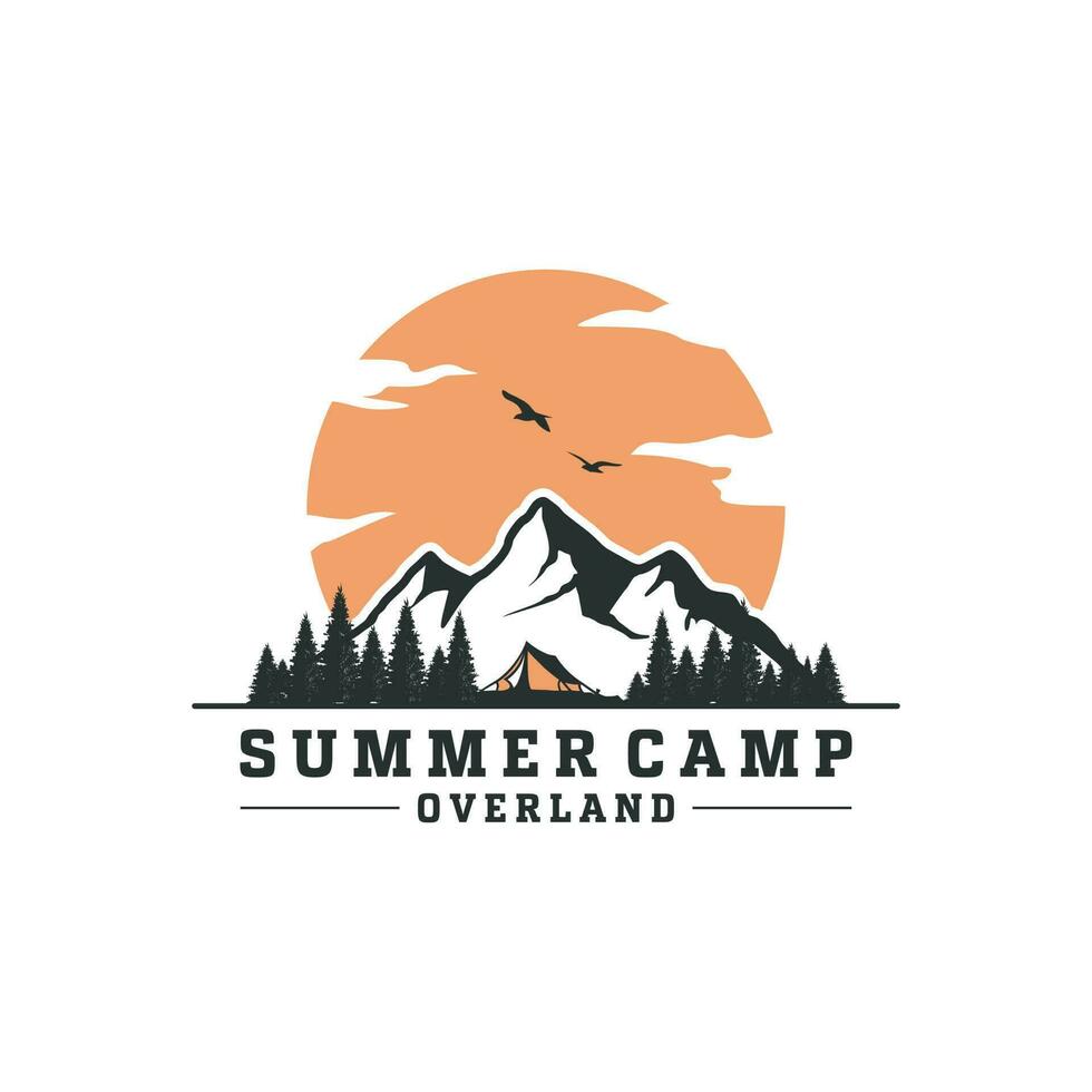 Camp and explore overland mountain logo design vector