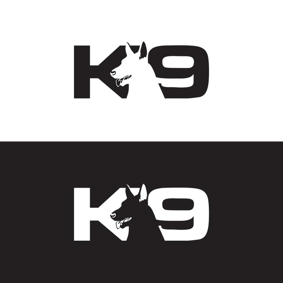 letra k-9 con espacio negativo, diseño de logotipo de vector de entrenamiento de perros k-9