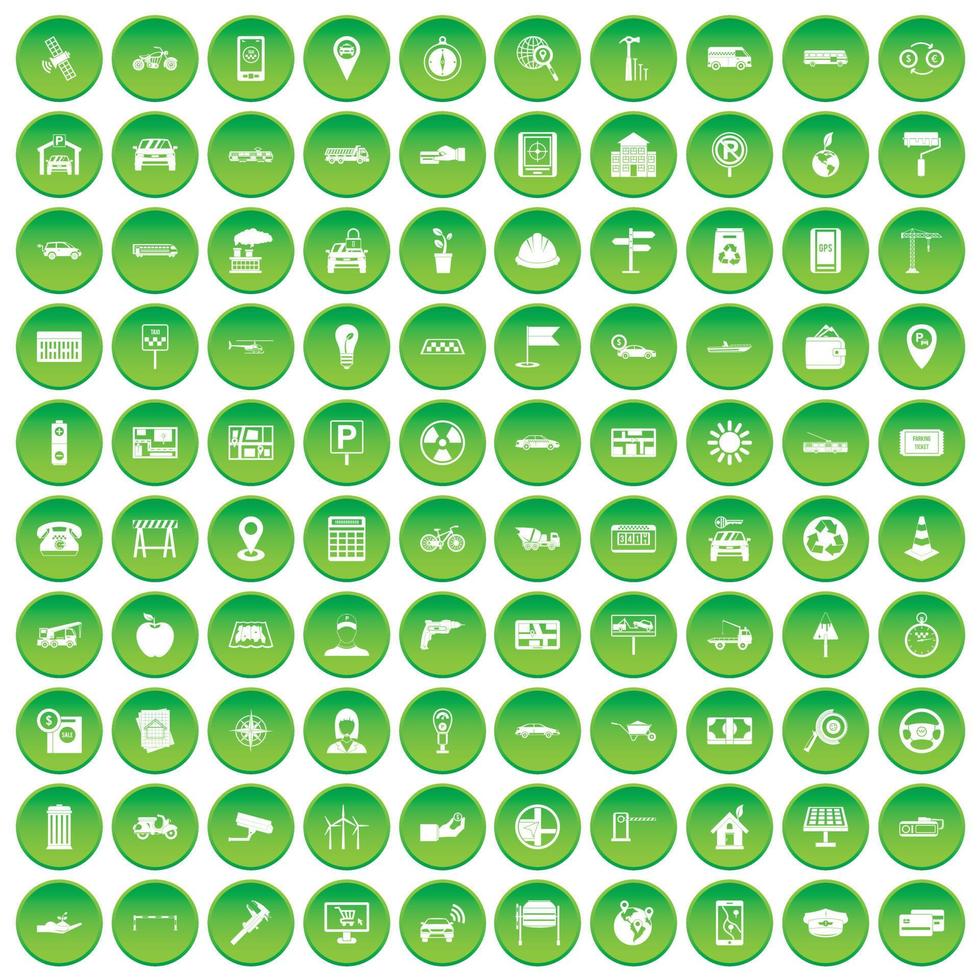 100 car icons set green circle vector