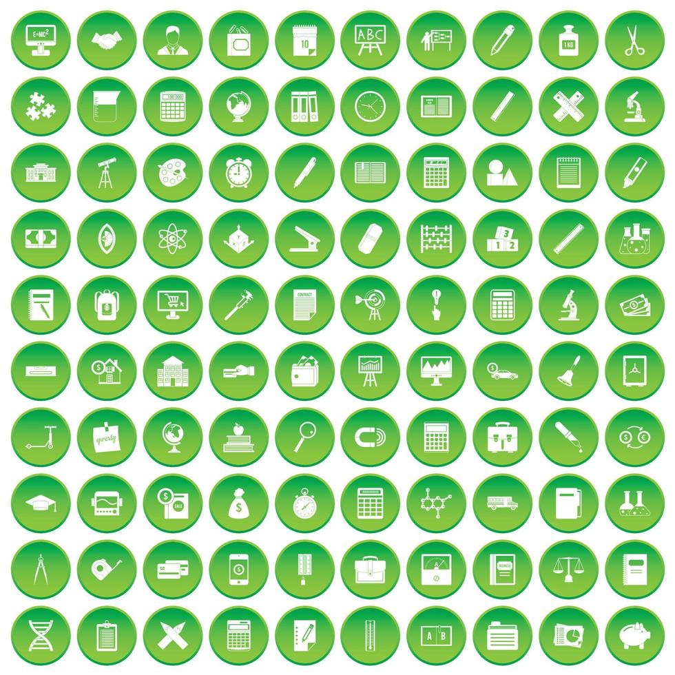 100 iconos de calculadora en círculo verde vector