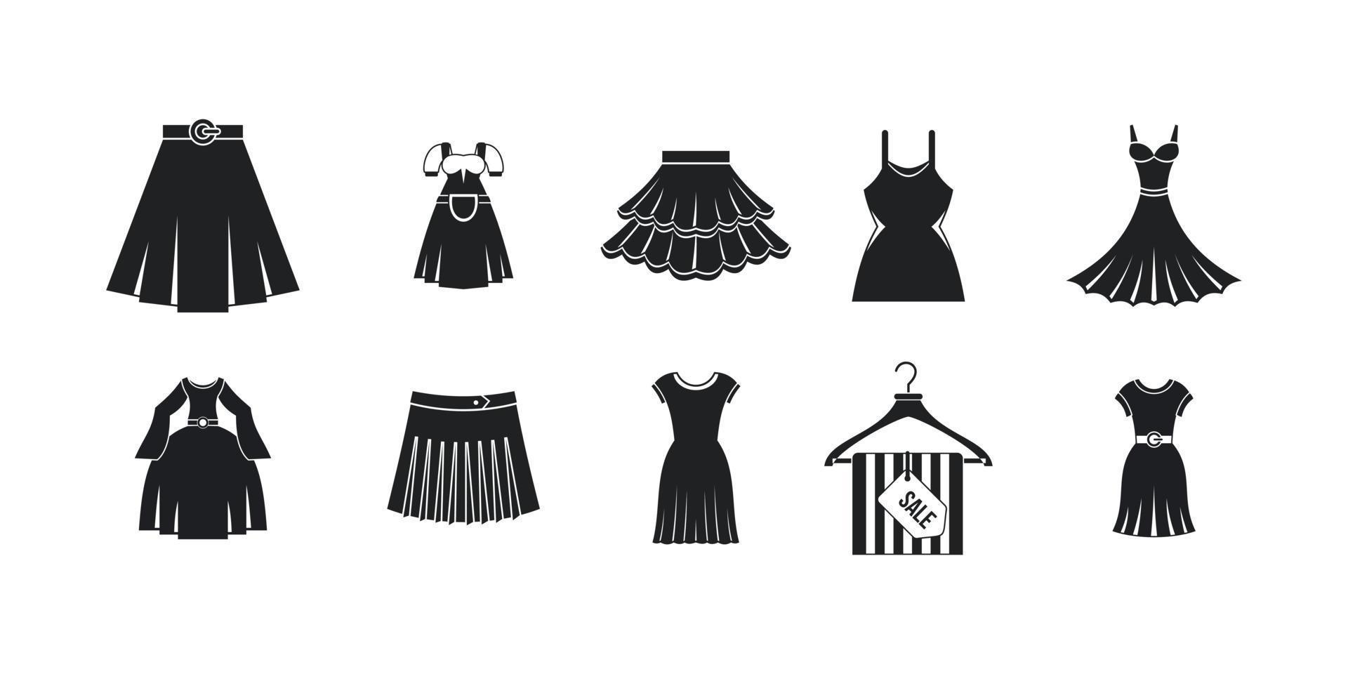 conjunto de iconos de falda de vestir, estilo simple vector