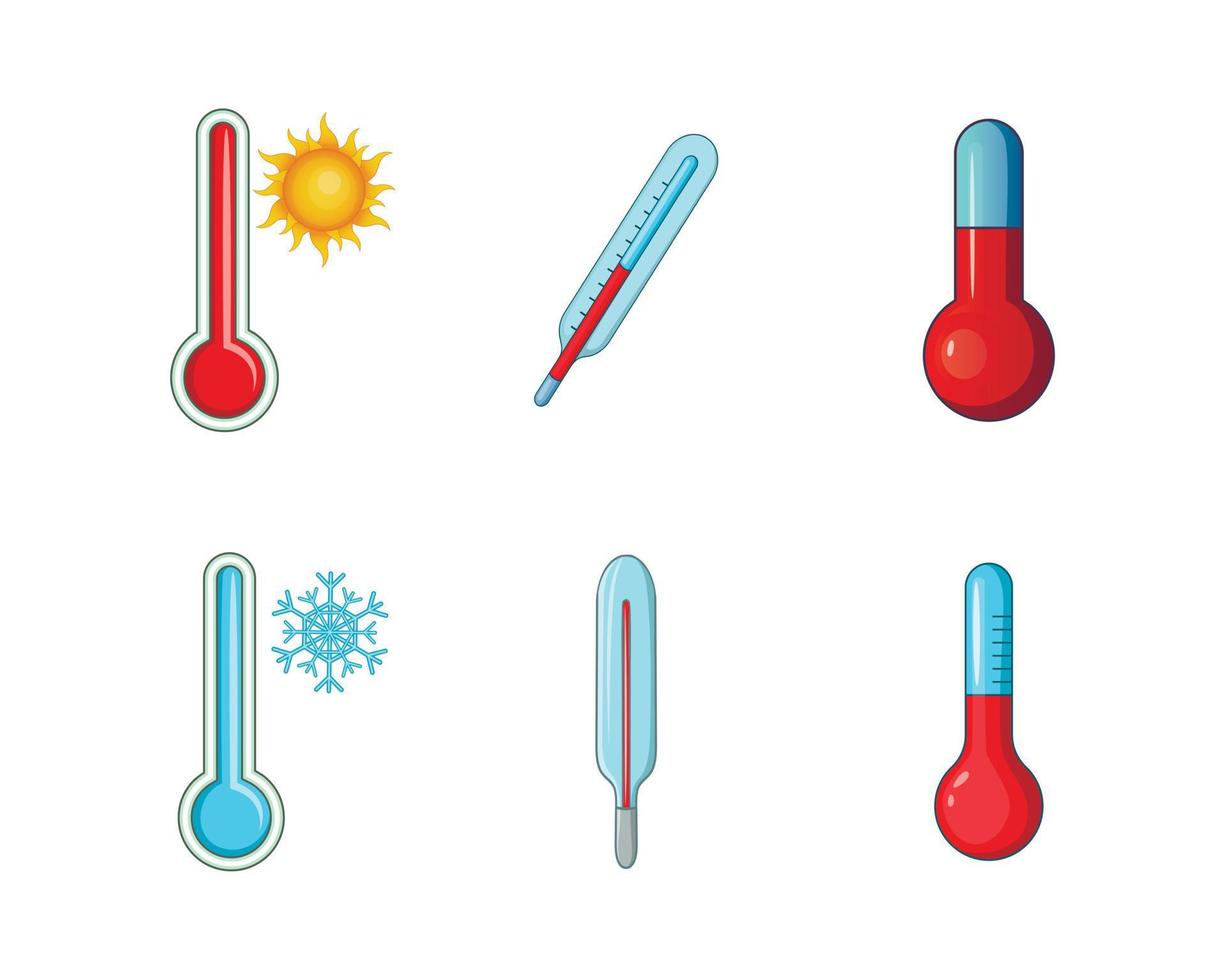 Thermometer icon set, cartoon style vector