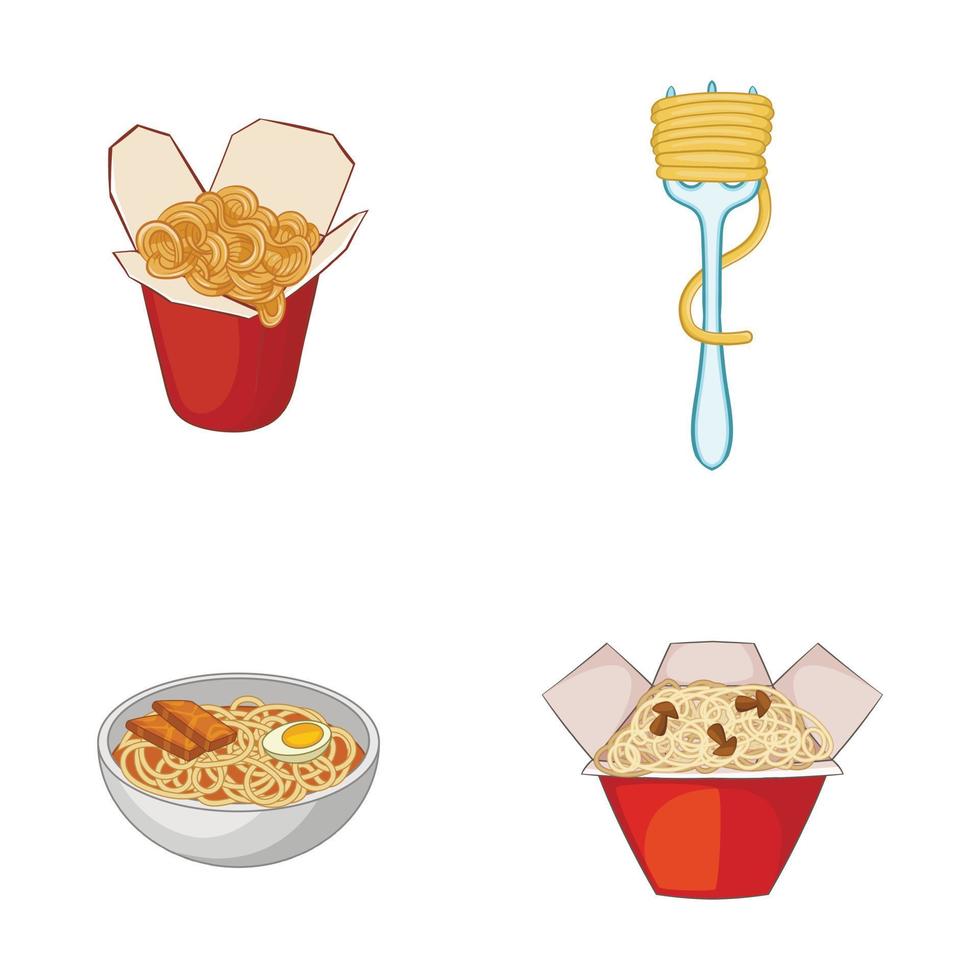 Spaghetti icon set, cartoon style vector