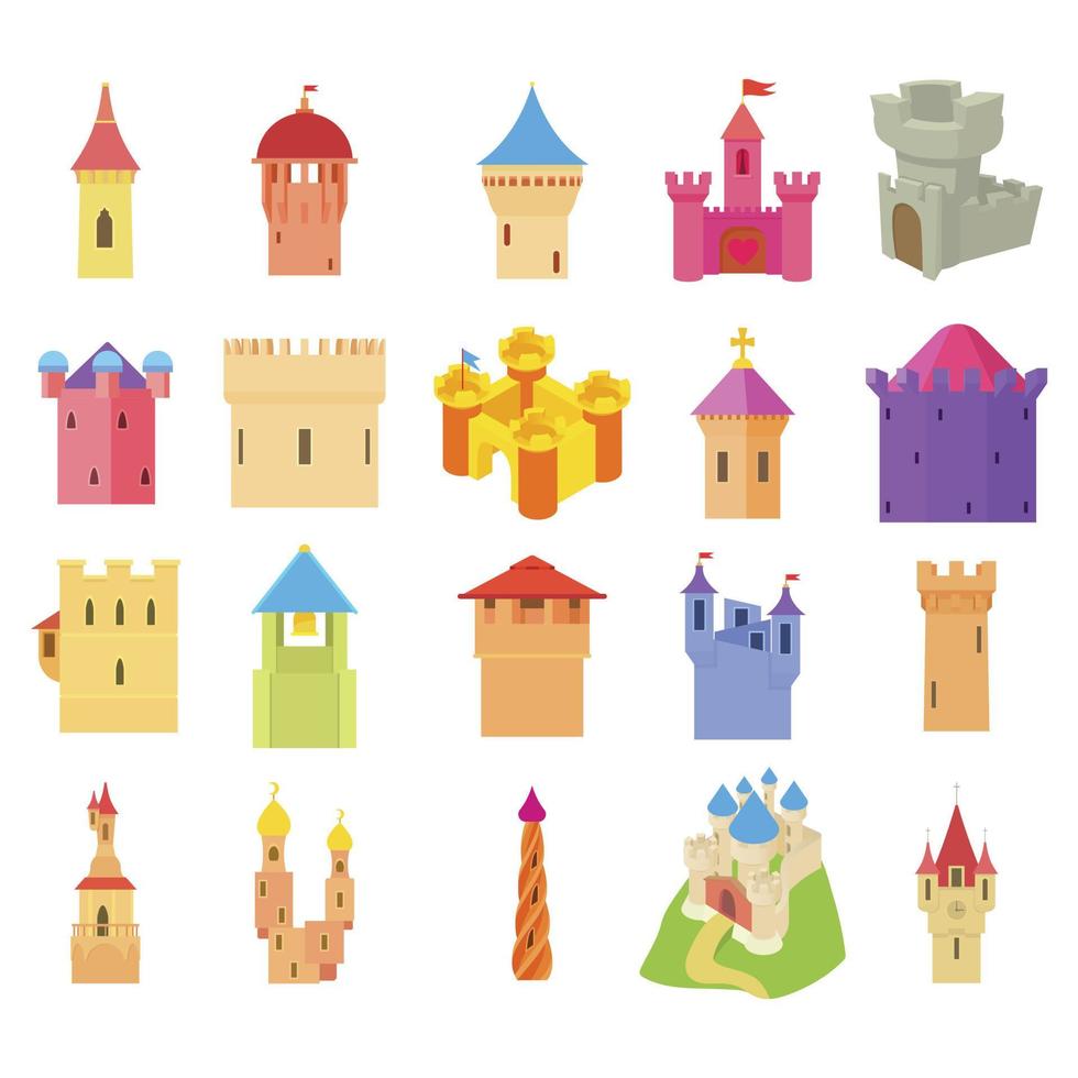 Castle icon set, cartoon style vector