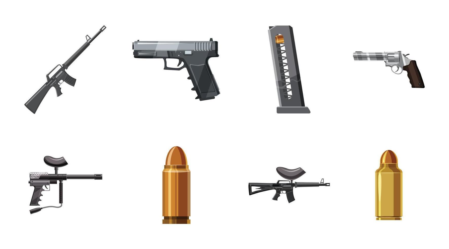 Weapons icon set, cartoon style vector