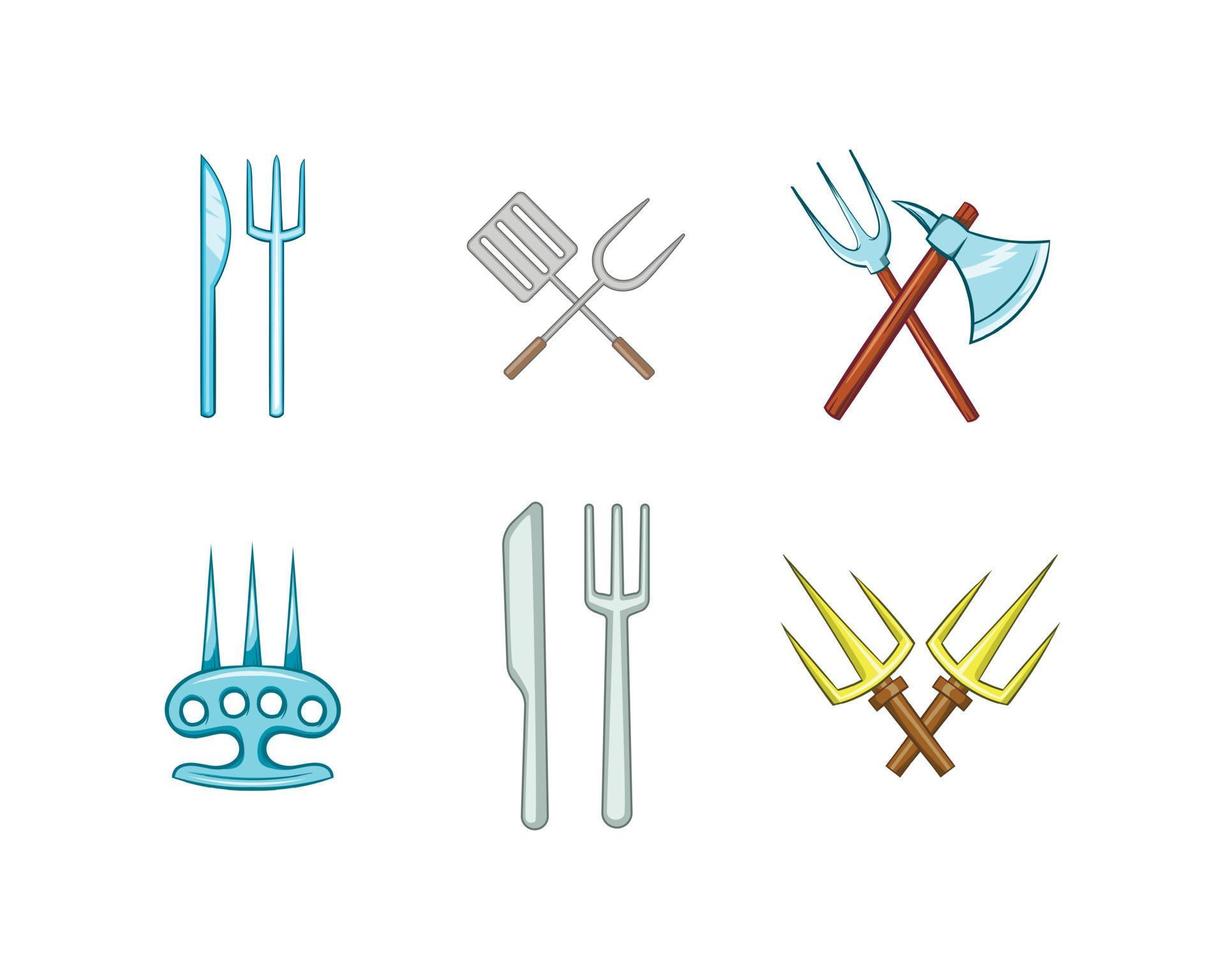 Fork icon set, cartoon style vector