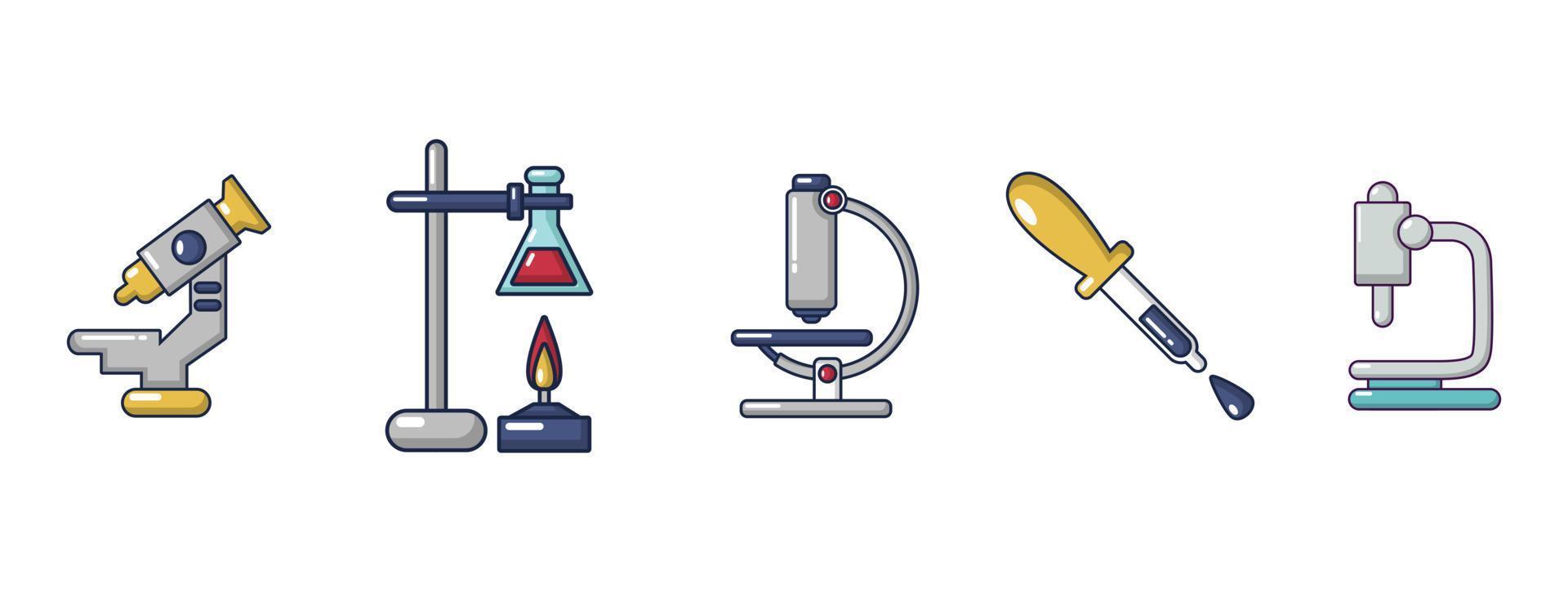 Chemical tools icon set, cartoon style vector