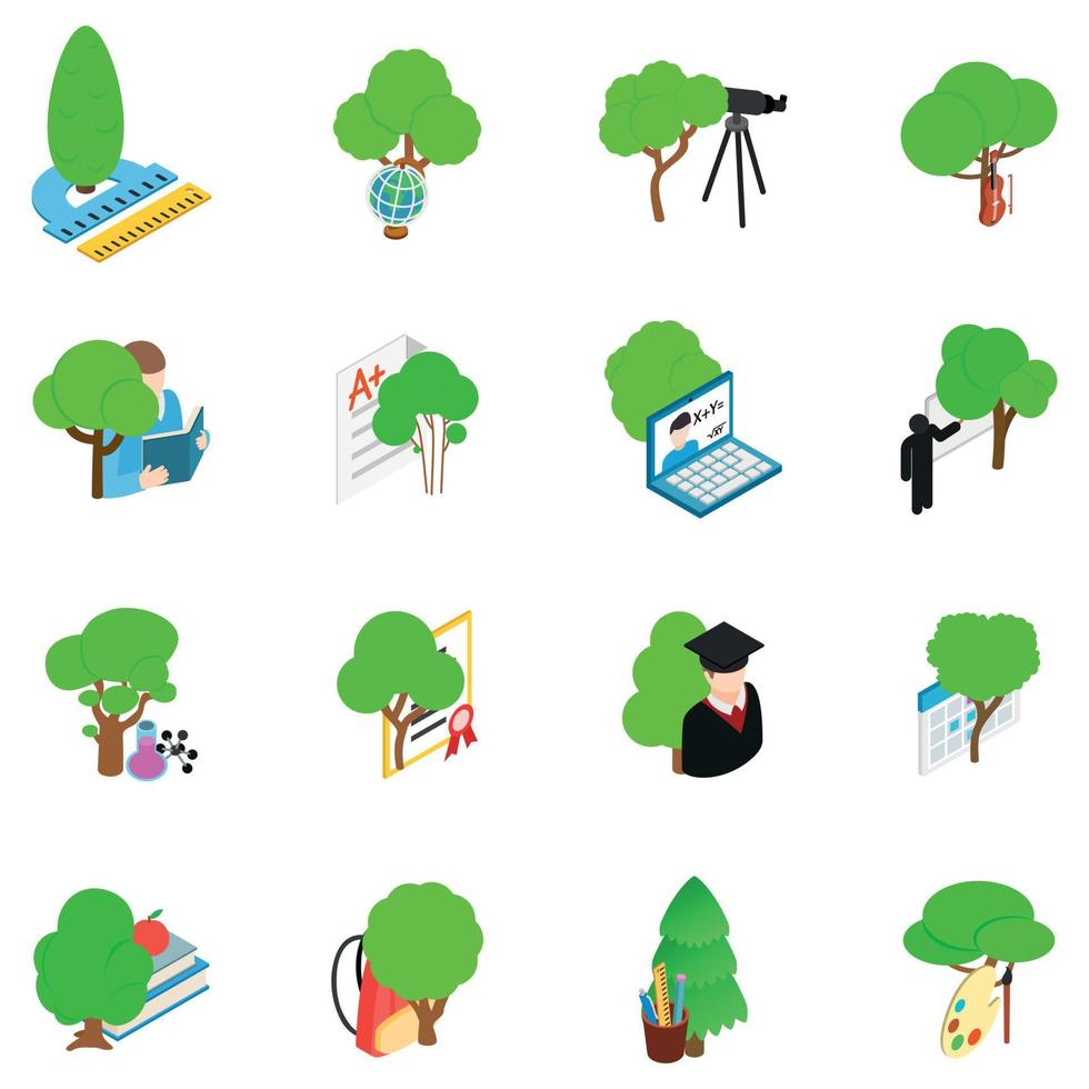 ECO study icons set, isometric style vector