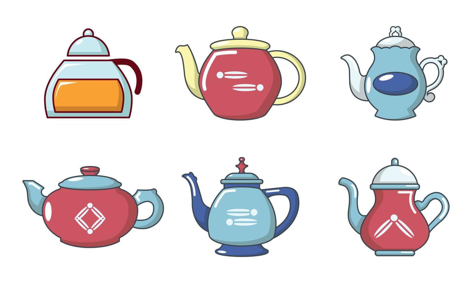 Tea pot icon set, cartoon style vector