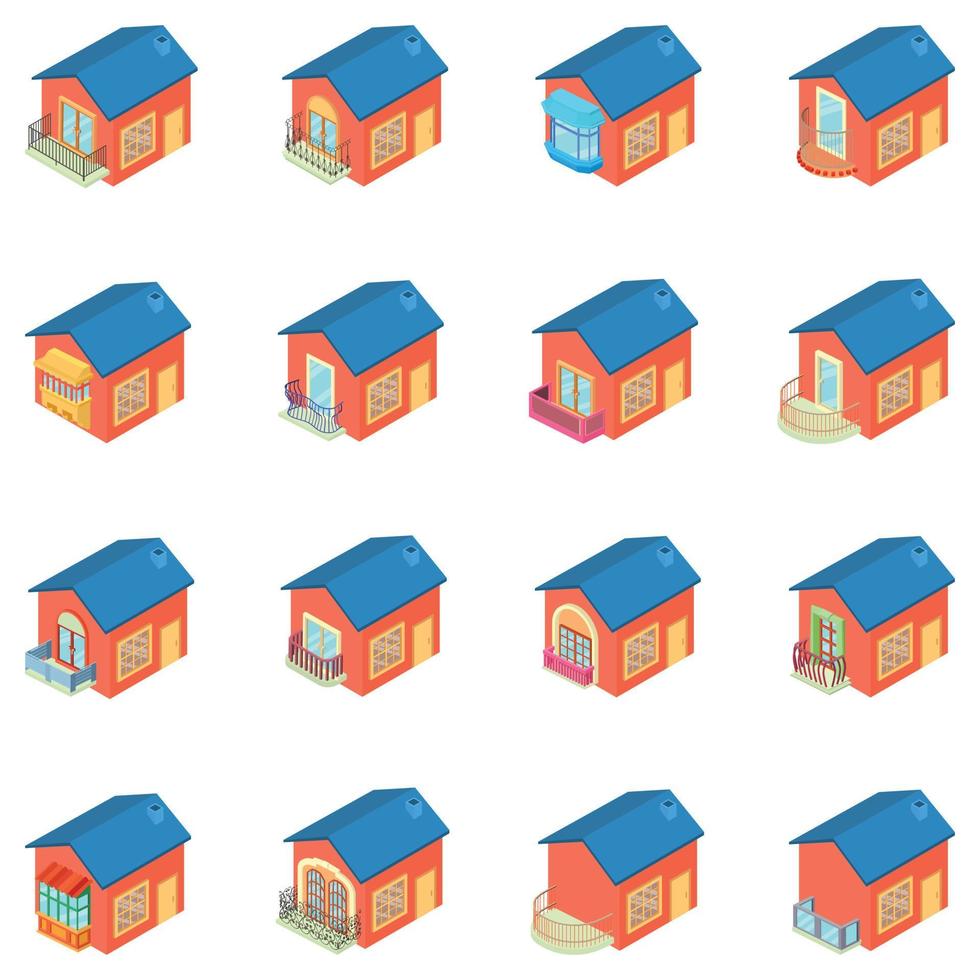 Balcony icons set, isometric style vector