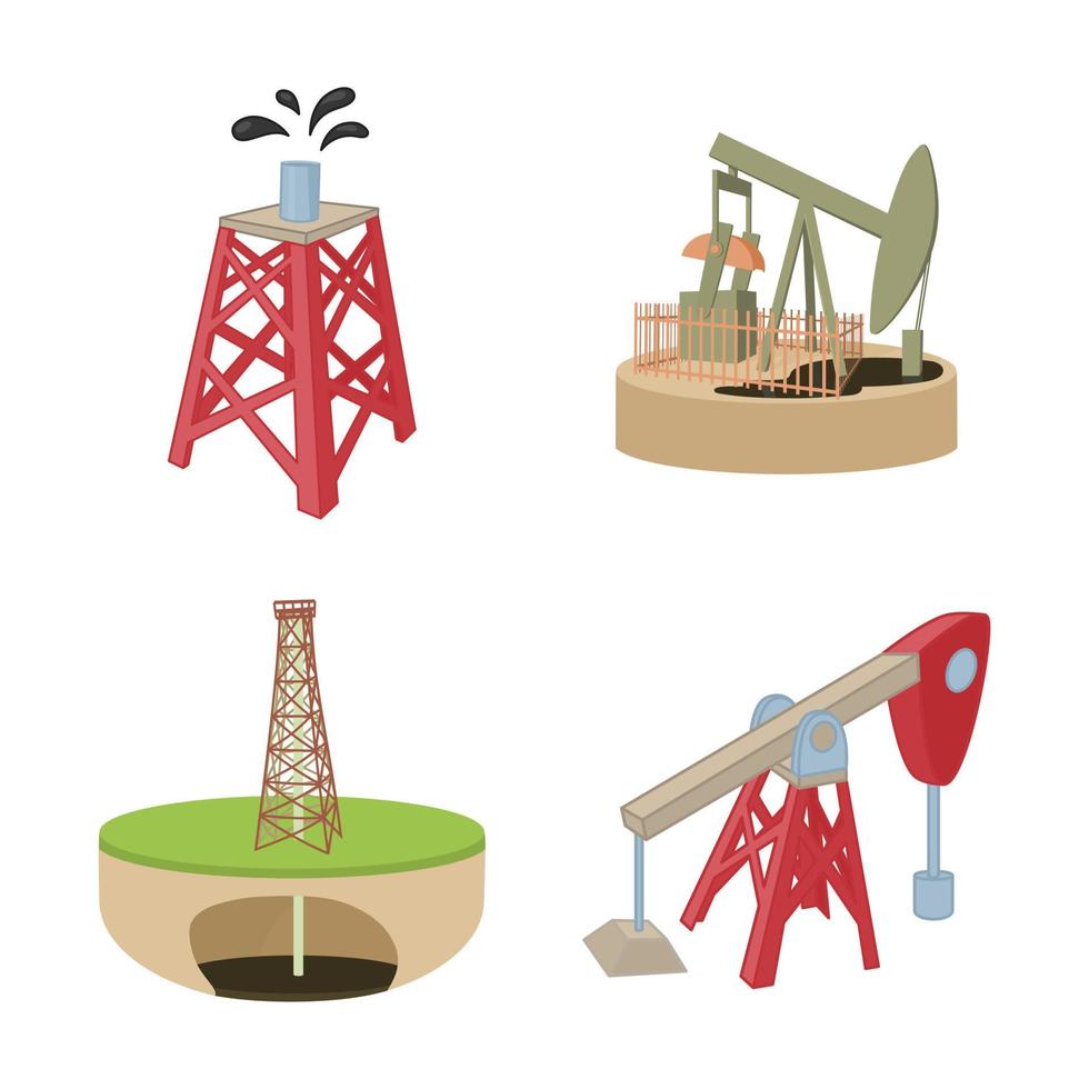 Petrol tower icon set, cartoon style vector