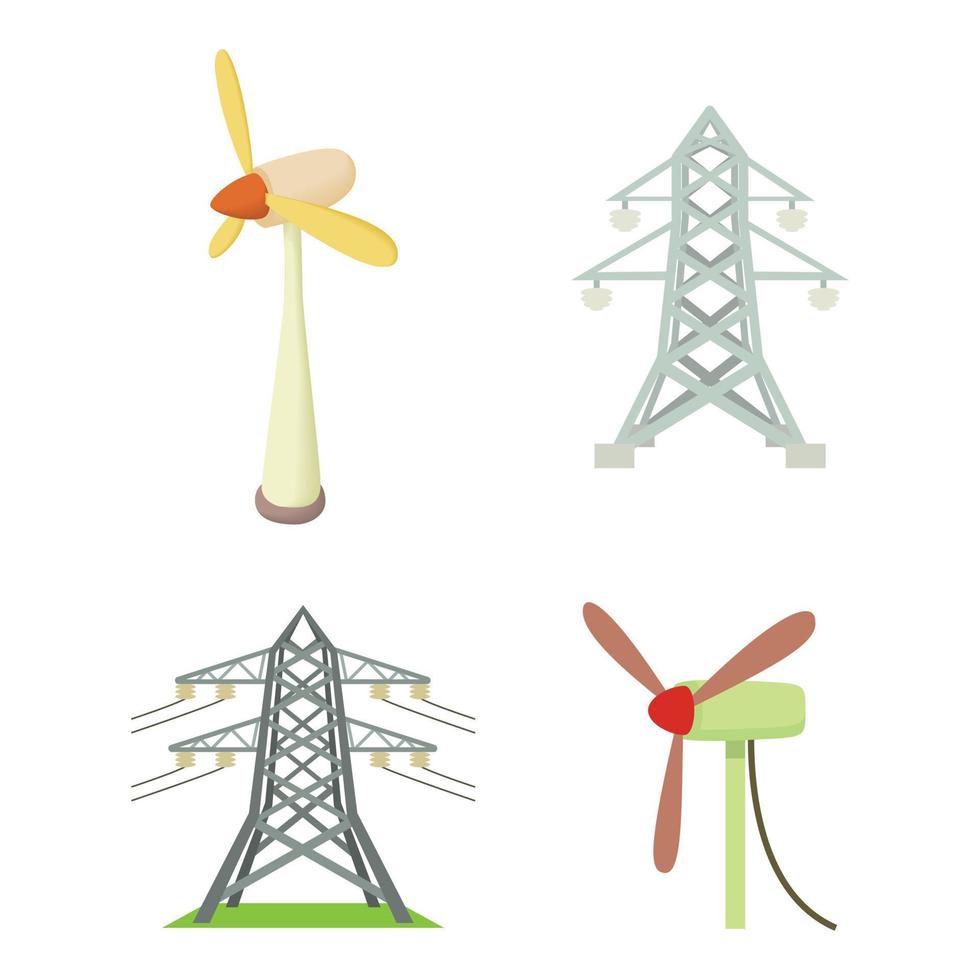 Electrical tower icon set, cartoon style vector