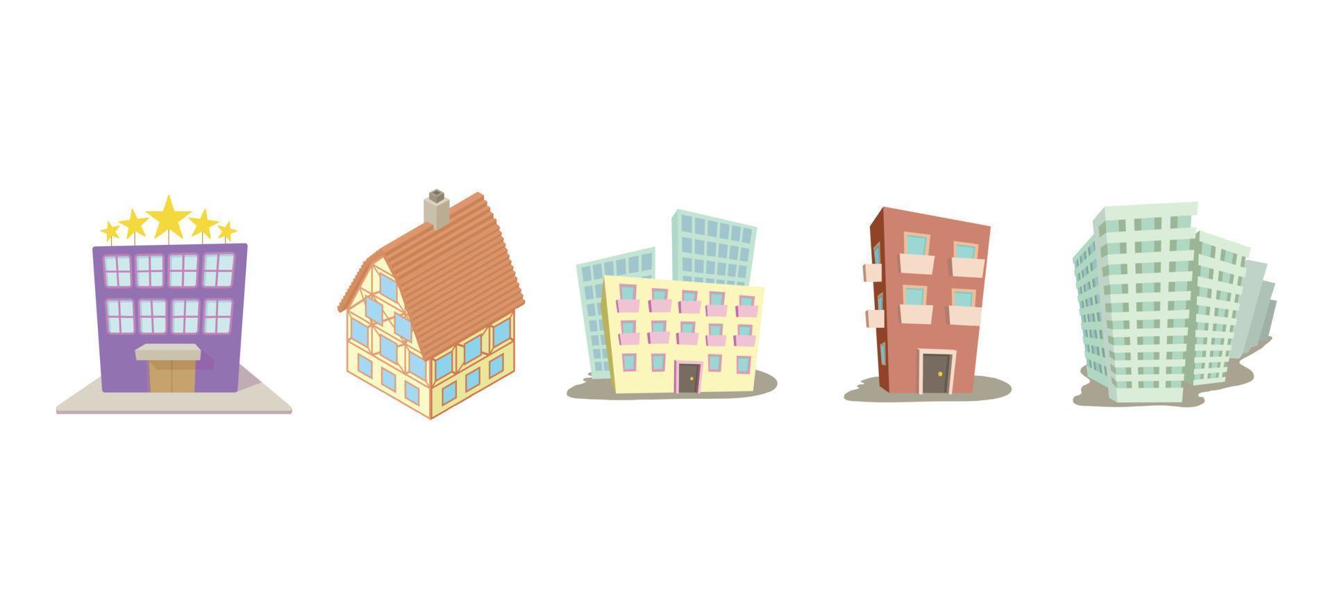 Hotel icon set, cartoon style vector