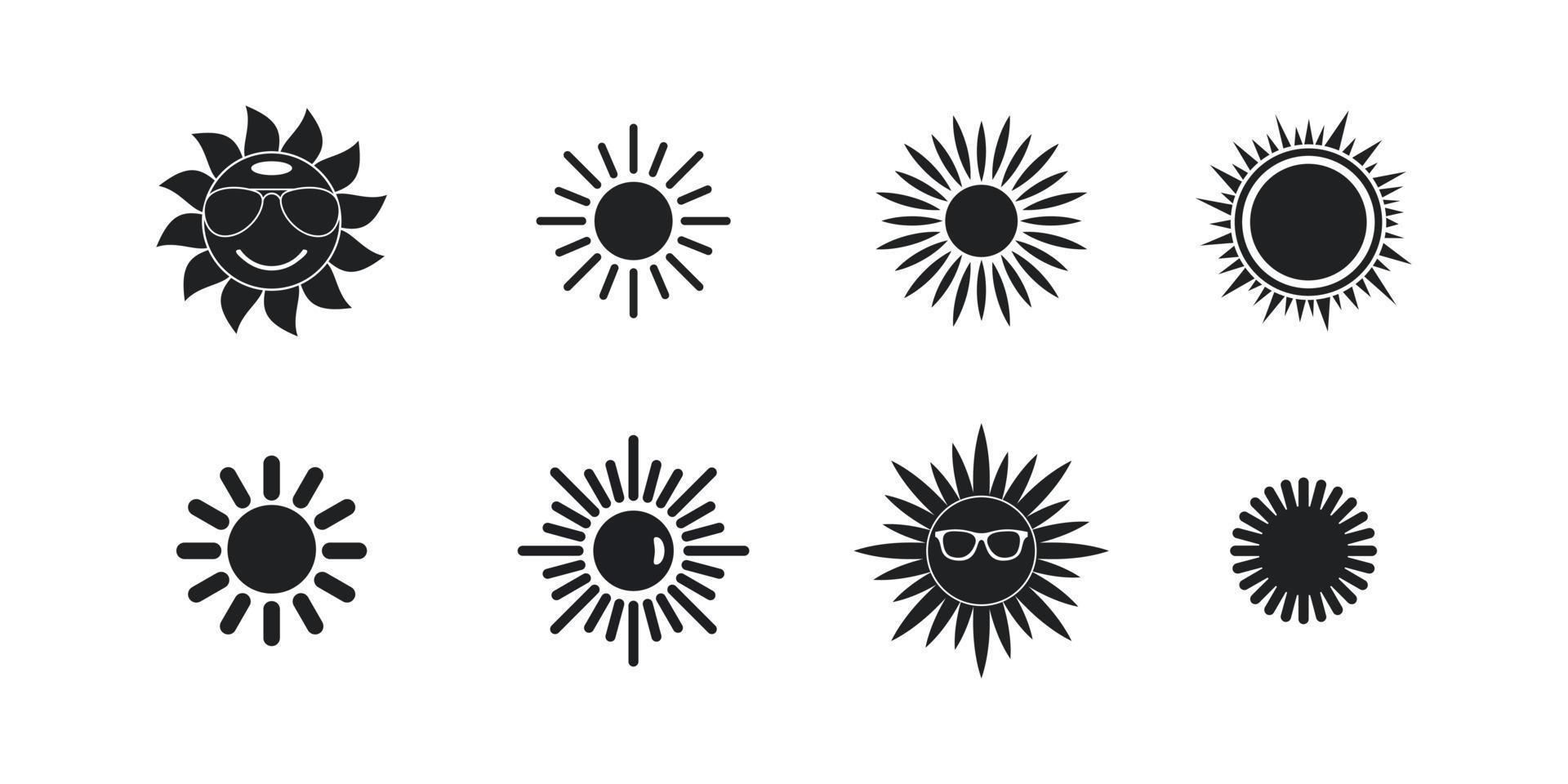 Sun icon set, simple style vector