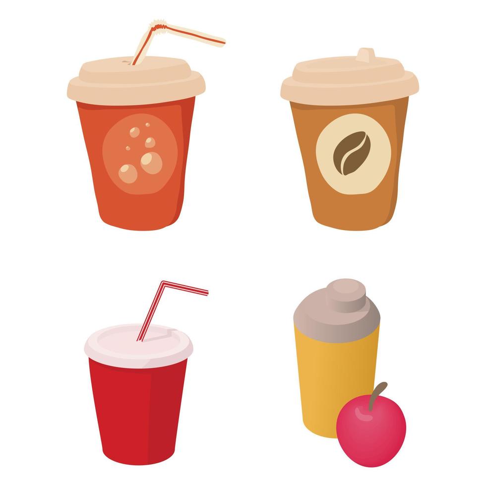 Plastic cup icon set, cartoon style vector