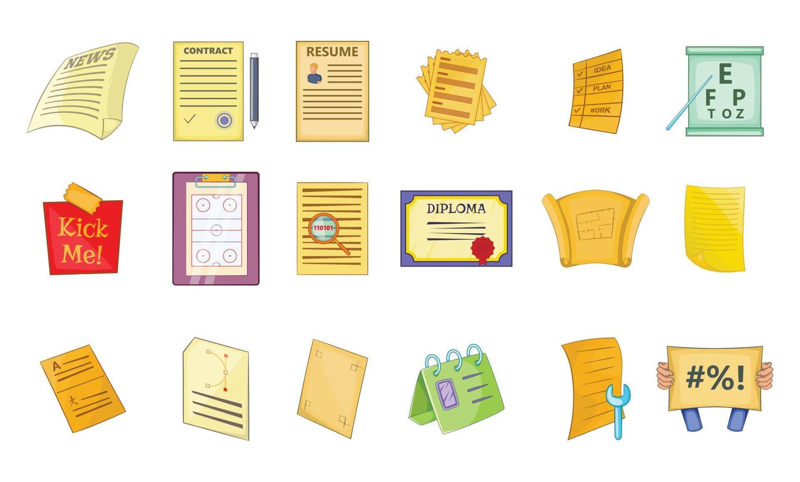 Paper icon set, cartoon style vector