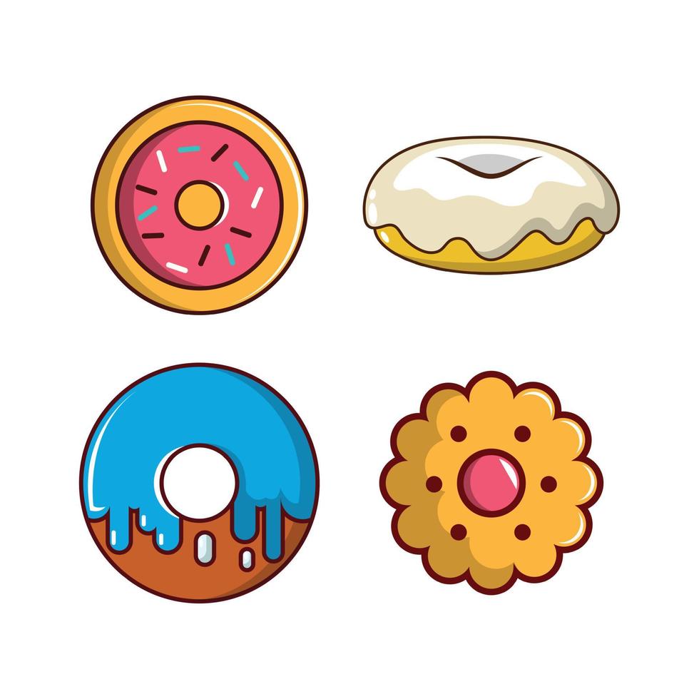 Donut icon set, cartoon style vector