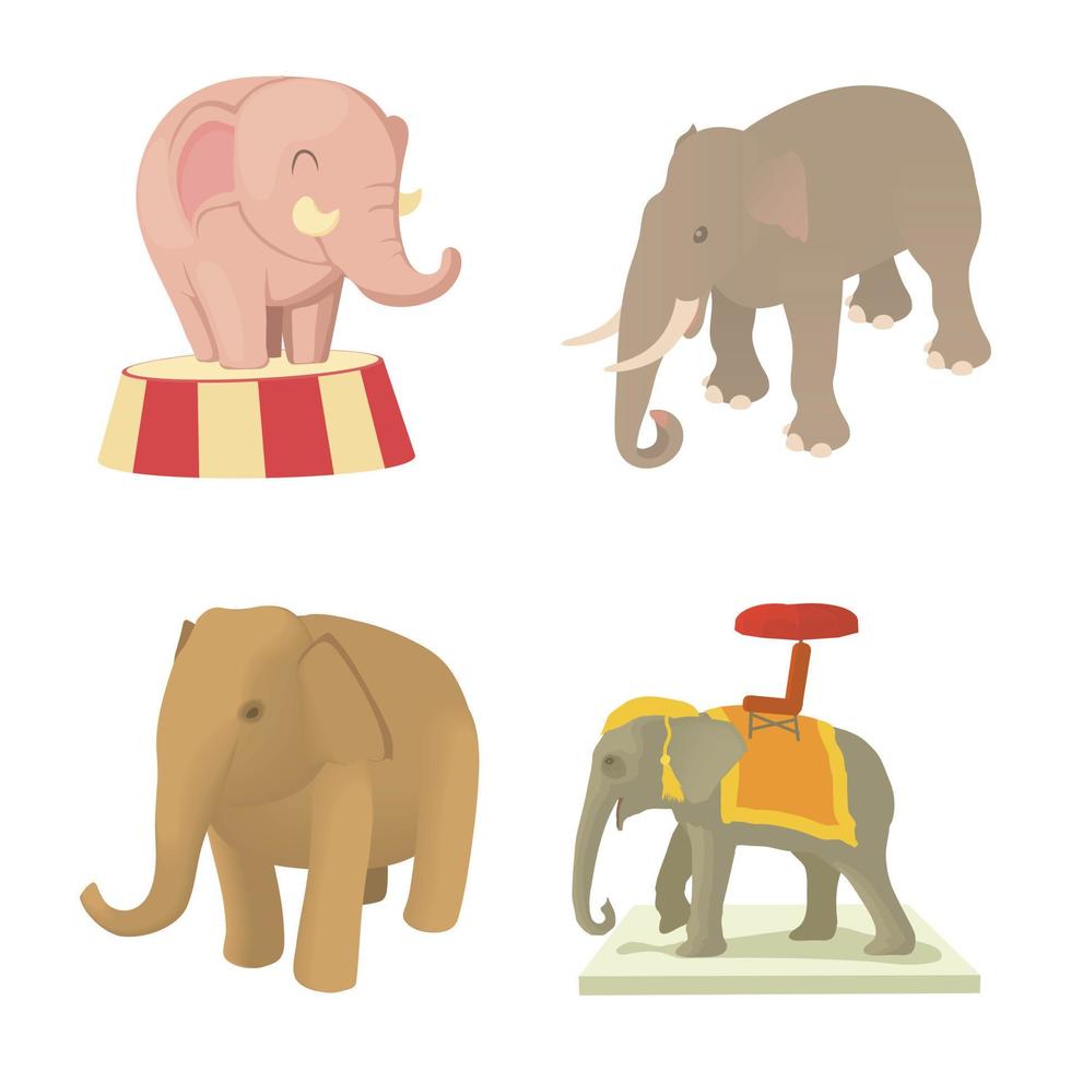 Elephant icon set, cartoon style vector