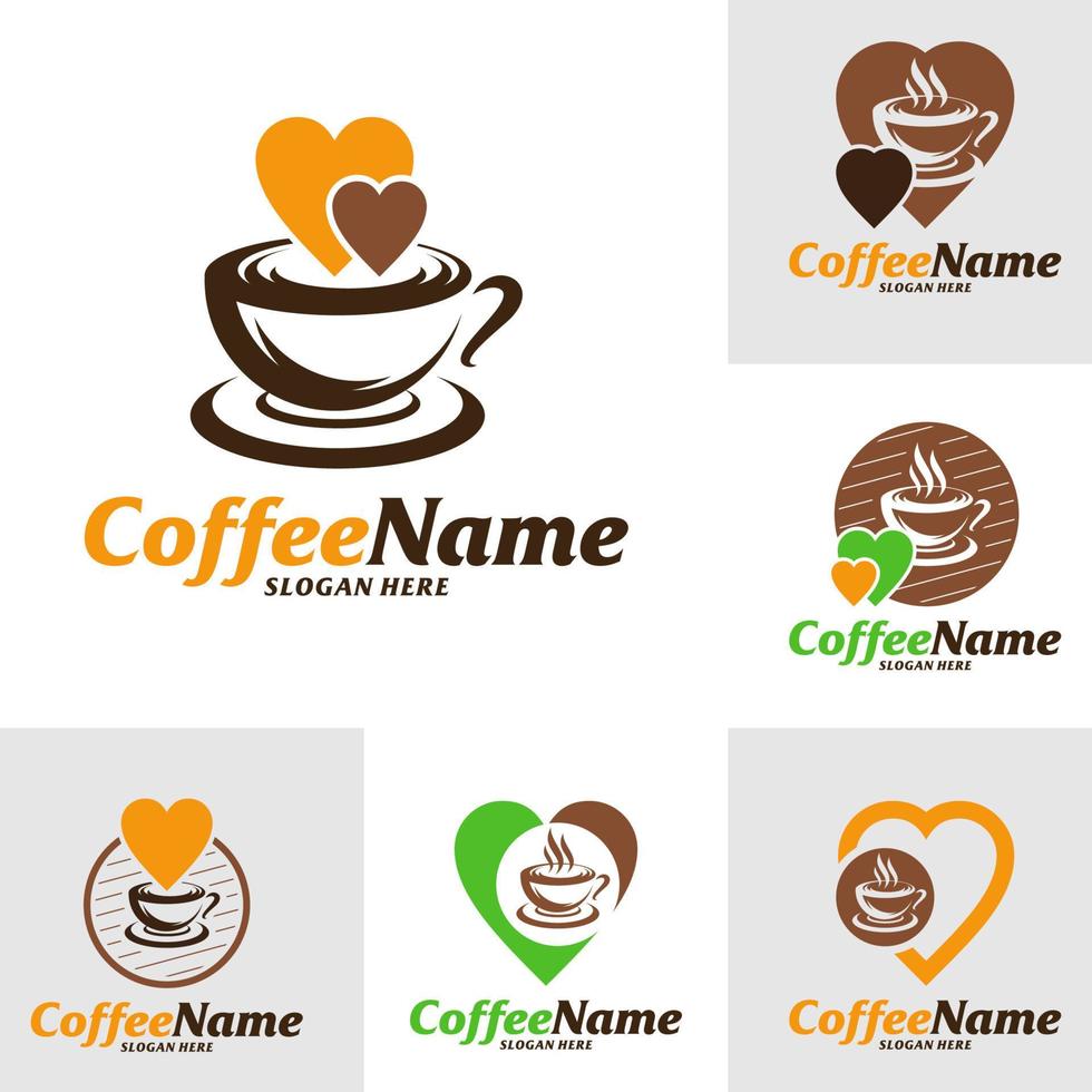 conjunto de plantilla de diseño de logotipo de amor de café. vector de concepto de logotipo de café. símbolo de icono creativo