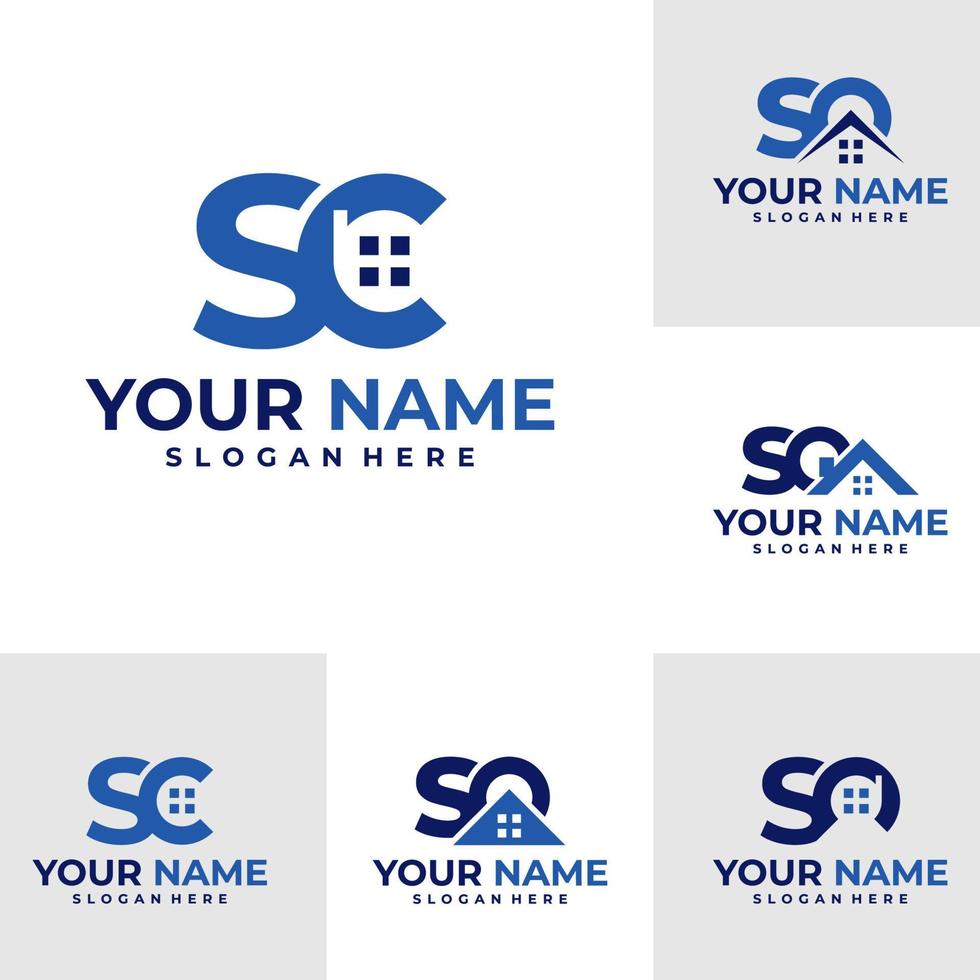 conjunto de plantilla de diseño de logotipo de casa de letra sc. vector de concepto de logotipo de casa. símbolo de icono creativo