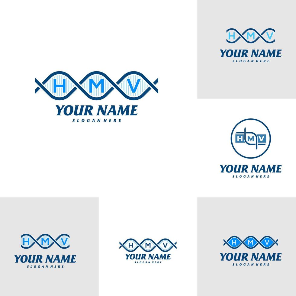 Letter HMV with dna Logo Design Template. Initial HMV logo concept vector. Emblem, Creative Symbol, Icon vector